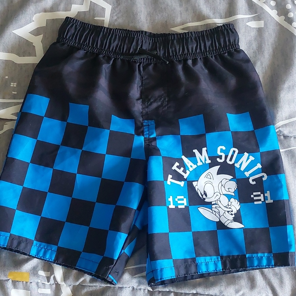 Sonic Team Blue Checkered Kids Swim Shorts Medium